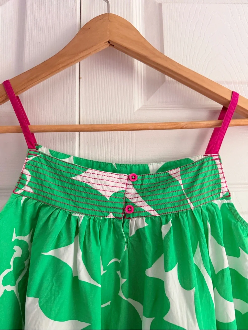 Mini Boden Girls 11-12Y Green White Floral Cotton Sundress Pink Straps